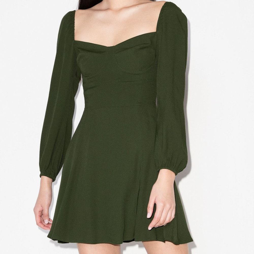 NEW Reformation Mochi Long Sleeve Mini Dress in Fern Green in size 8 #513